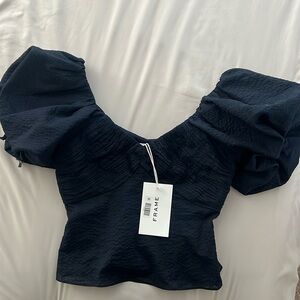 FRAME Black Puff Sleeve Top